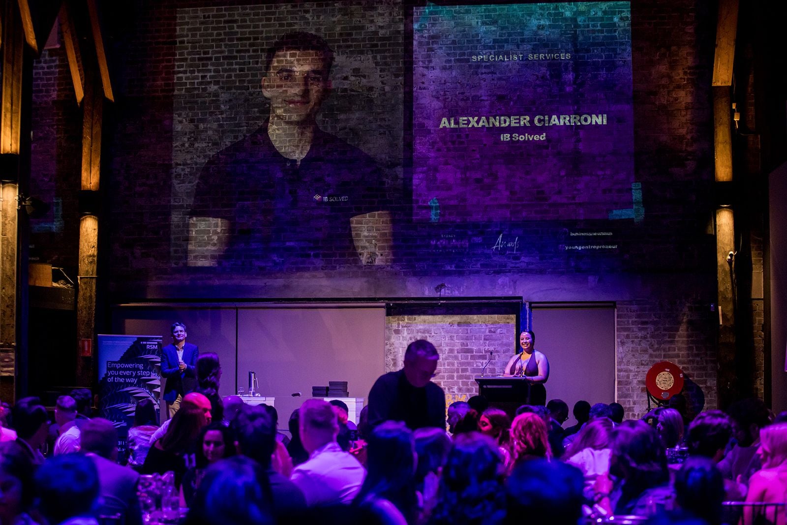 2025 Sydney Young Entrepreneur Awards Gala dinner Winners accepting trophies on stage at the 2025 Sydney Young Entrepreneur Awards